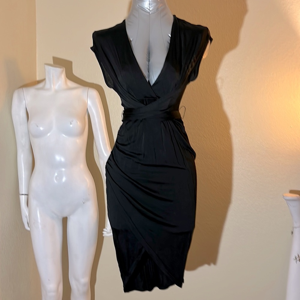 Black faux wrap dress, XS